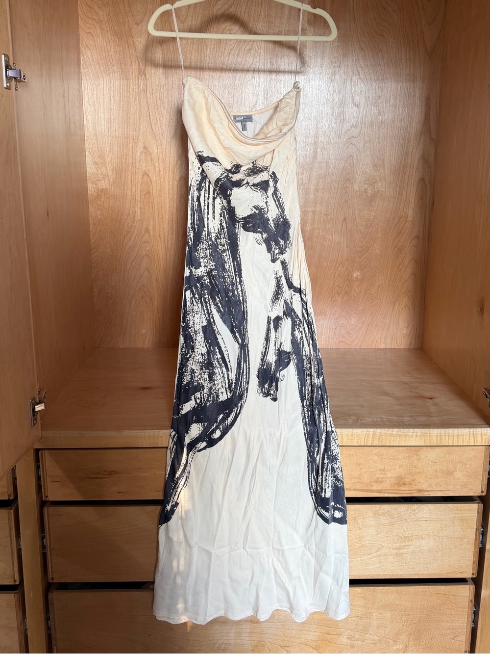 Anthropologie Sleeveless Cream Maxi Dress with Black Horse Print